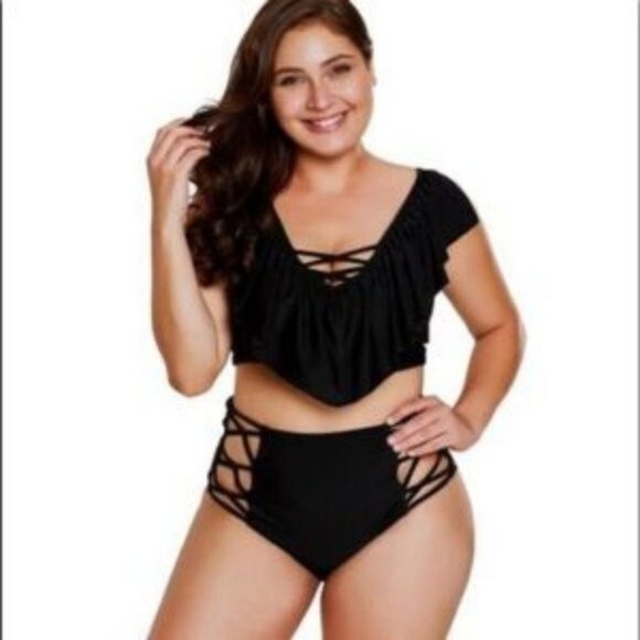 Boutique Sexy Black Criss Cross Two Piece Swim Suit - Picture 3 of 3